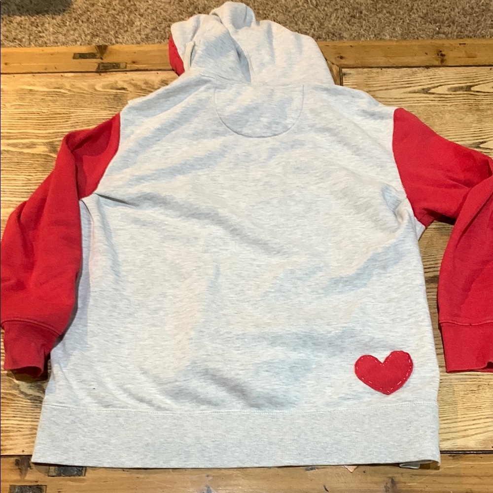 Upcycled XL Red and Gray Heart Love Hoodie - Picture 4 of 5